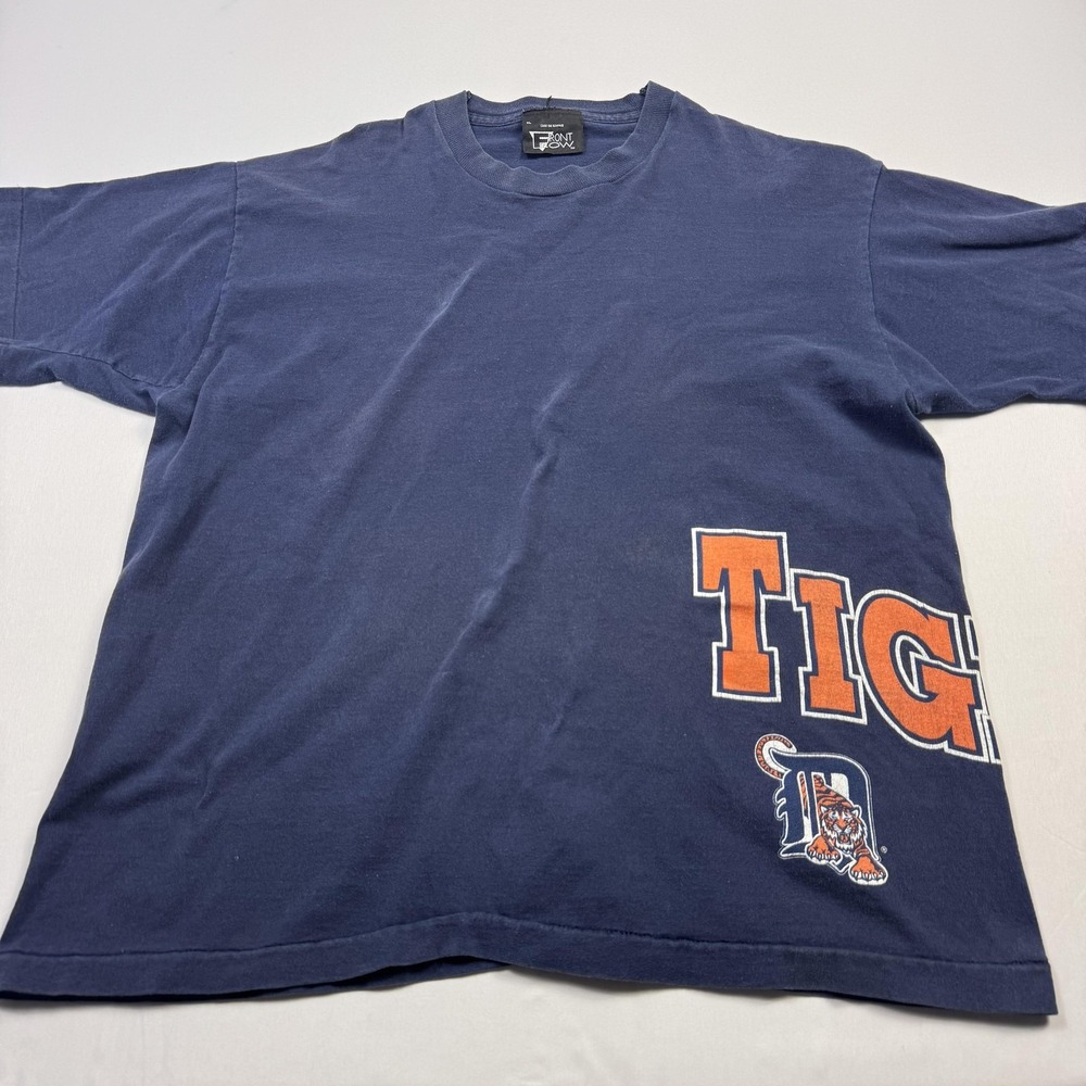 Vintage Detroit Tigers Shirt Mens XL Blue MLB Baseball Graphic Front Row 90s